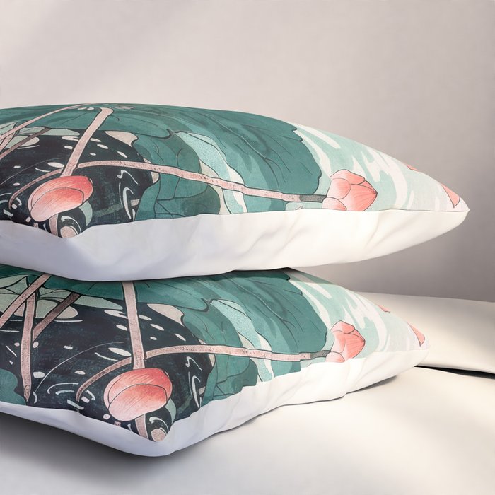 Japanese Wall Art Floral Lotus Painting Pink Pastel Green botanical Wabi Sabi Flower Poster Pillow Sham Gallery Image 3