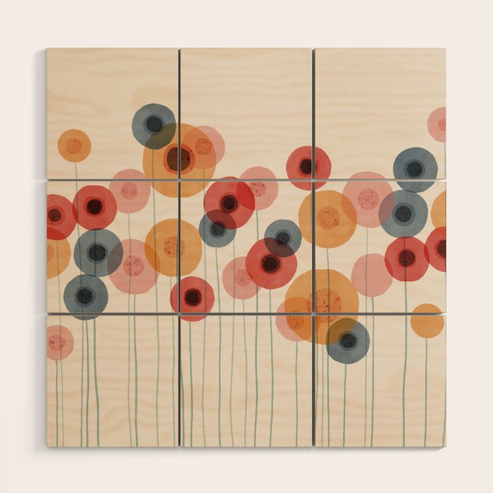 Landscape of flowers and dandelions Wood Wall Art Gallery Image 1