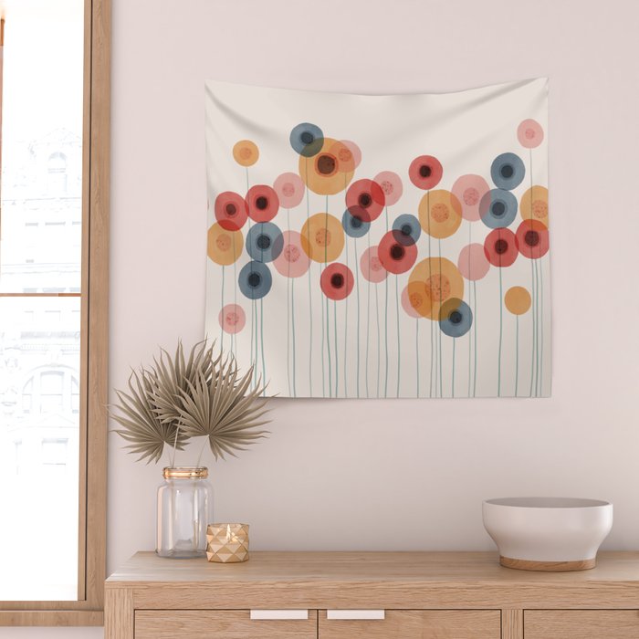 Landscape of flowers and dandelions Wall Tapestry Gallery Image 2