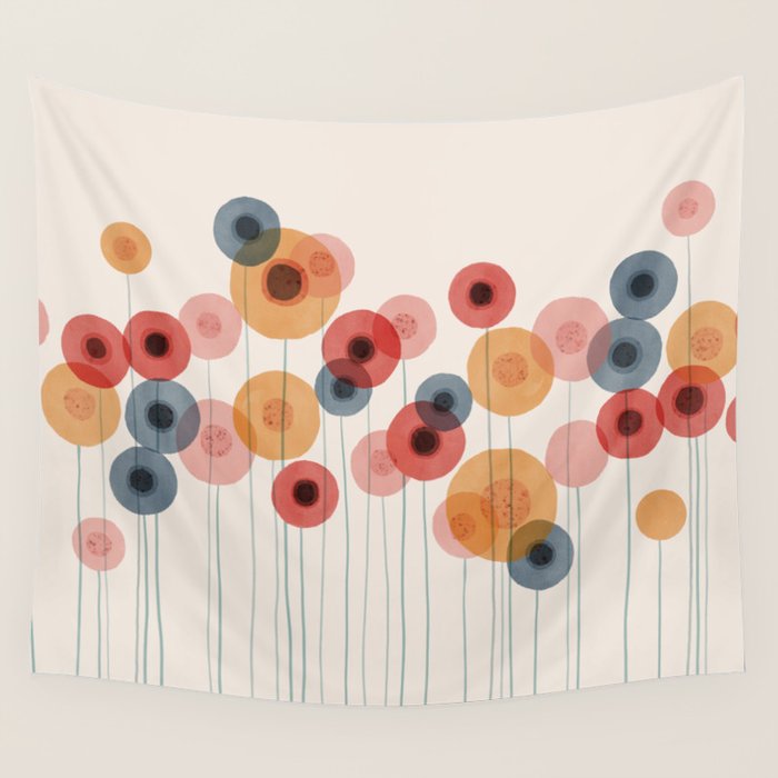 Landscape of flowers and dandelions Wall Tapestry Gallery Image 4