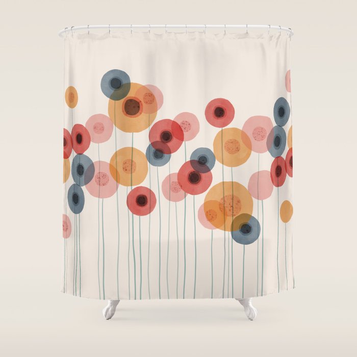 Landscape of flowers and dandelions Shower Curtain Gallery Image 1
