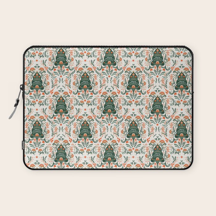 Nordic Christmas tree with red flowers and Scandinavian ornaments  Laptop Sleeve Gallery Image 1