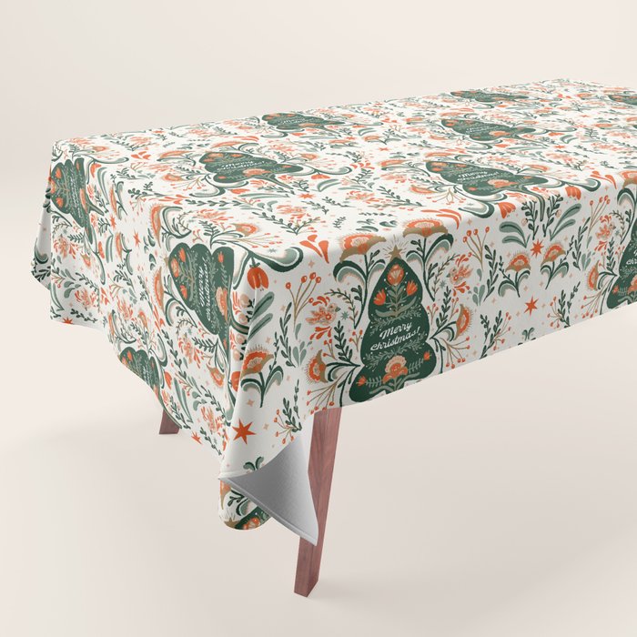 Nordic Christmas tree with red flowers and Scandinavian ornaments  Tablecloth Gallery Image 1