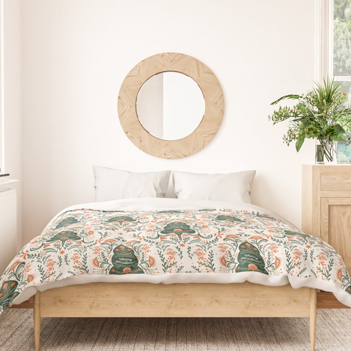 Nordic Christmas tree with red flowers and Scandinavian ornaments  Duvet Cover Gallery Image 3