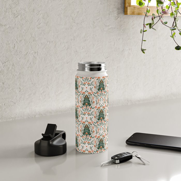 Nordic Christmas tree with red flowers and Scandinavian ornaments  Water Bottle Gallery Image 4