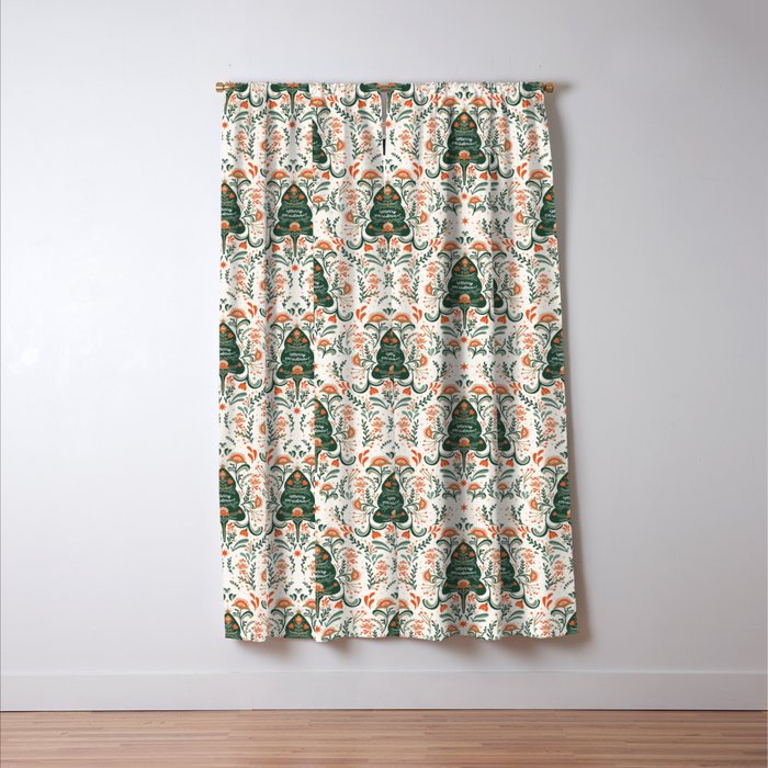 Nordic Christmas tree with red flowers and Scandinavian ornaments  Window Curtain Gallery Image 3