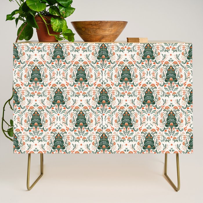Nordic Christmas tree with red flowers and Scandinavian ornaments  Credenza Gallery Image 1
