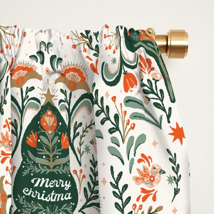 Nordic Christmas tree with red flowers and Scandinavian ornaments  Window Curtain Gallery Image 2