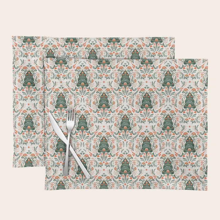 Nordic Christmas tree with red flowers and Scandinavian ornaments  Placemat Gallery Image 1