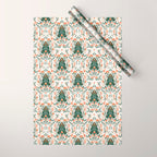 Nordic Christmas tree with red flowers and Scandinavian ornaments  Wrapping Paper Gallery Image 1