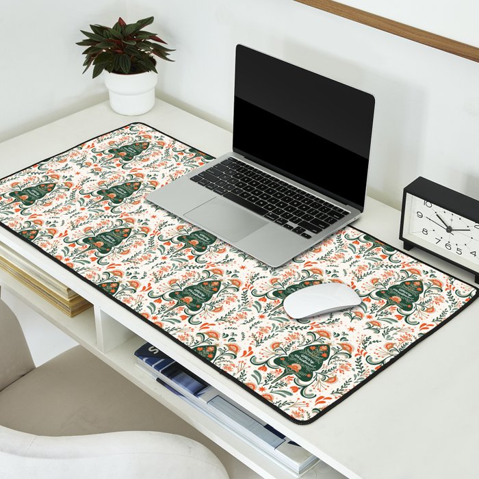 Nordic Christmas tree with red flowers and Scandinavian ornaments  Desk Mat Gallery Image 2