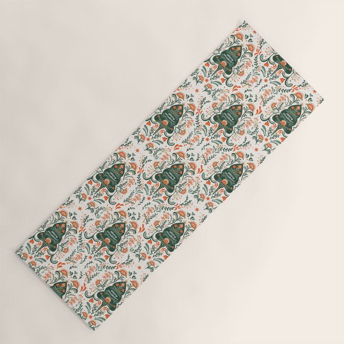 Nordic Christmas tree with red flowers and Scandinavian ornaments  Yoga Mat Gallery Image 1