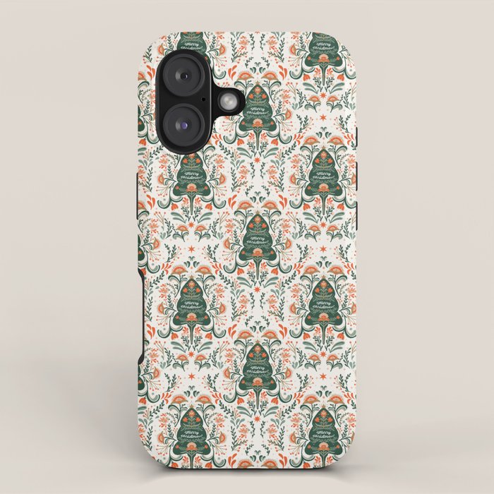 Nordic Christmas tree with red flowers and Scandinavian ornaments  iPhone Case Gallery Image 1