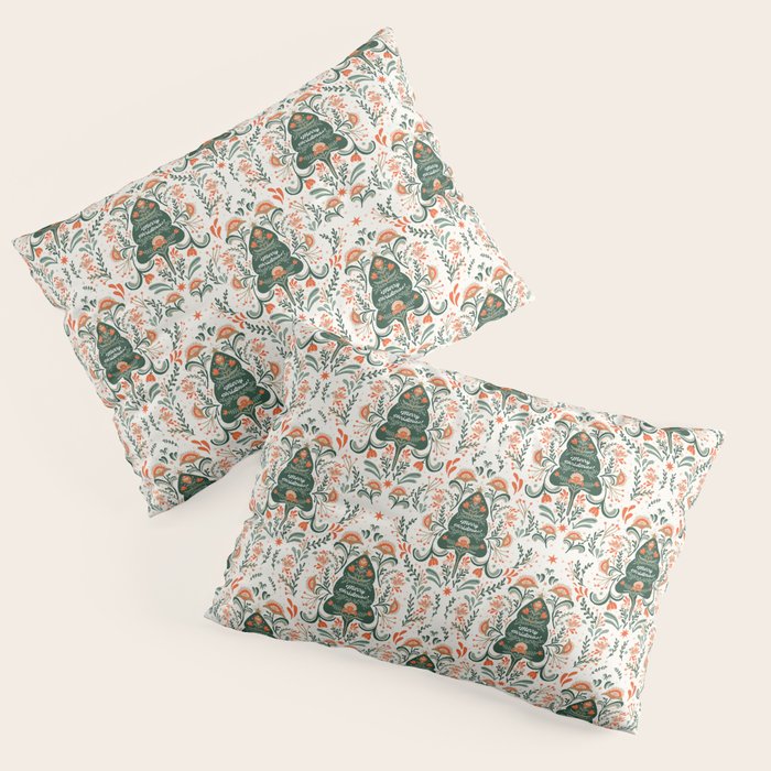 Nordic Christmas tree with red flowers and Scandinavian ornaments  Pillow Sham Gallery Image 3