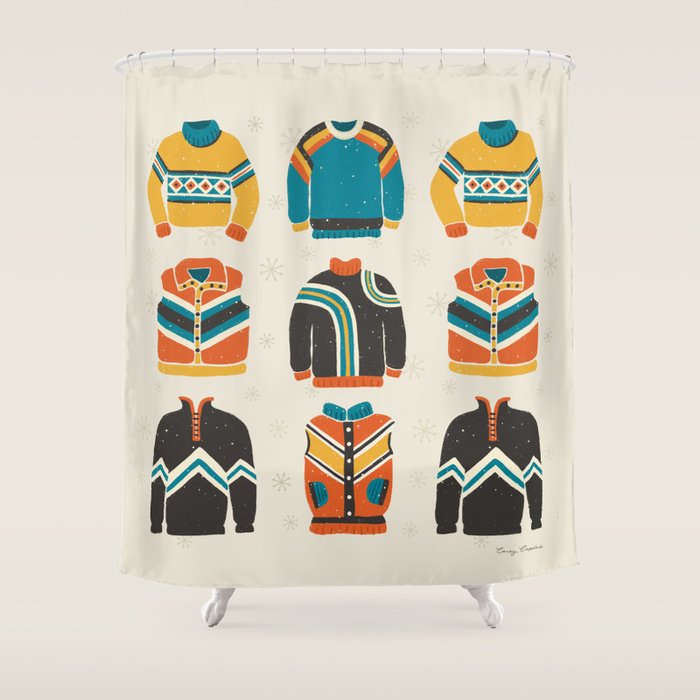 Vintage Skiwear Shower Curtain Gallery Image 1