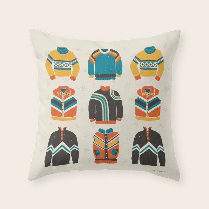 Vintage Skiwear Throw Pillow Gallery Image 6