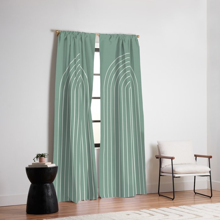 Minimal Arch XXXVII Natural Green Modern Geometric Lines Window Curtain Gallery Image 2