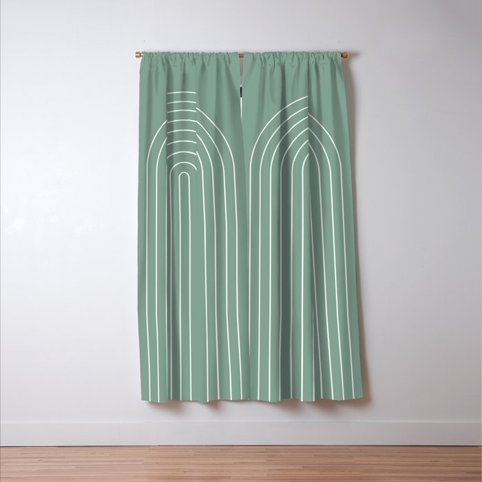 Minimal Arch XXXVII Natural Green Modern Geometric Lines Window Curtain Gallery Image 3