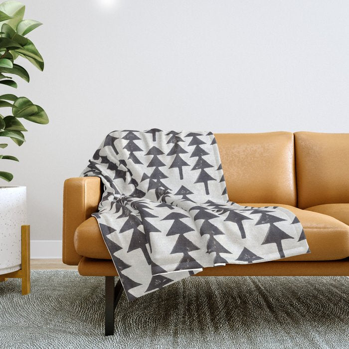 Linocut Forest Throw Blanket Gallery Image 1
