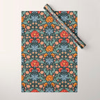 Victorian Carnation in Moody Red and Blue Wrapping Paper Gallery Image 1