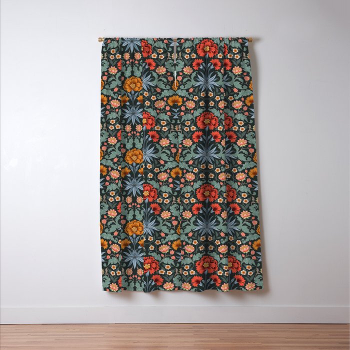 Victorian Carnation in Moody Red and Blue Window Curtain Gallery Image 3