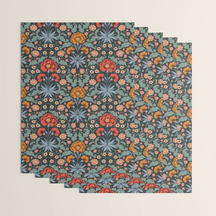 Victorian Carnation in Moody Red and Blue Wrapping Paper Gallery Image 3