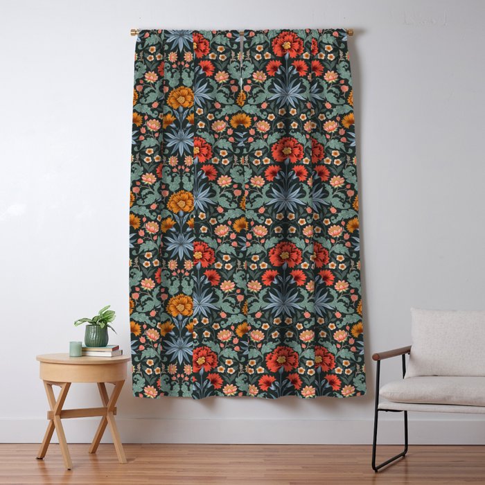 Victorian Carnation in Moody Red and Blue Window Curtain Gallery Image 1