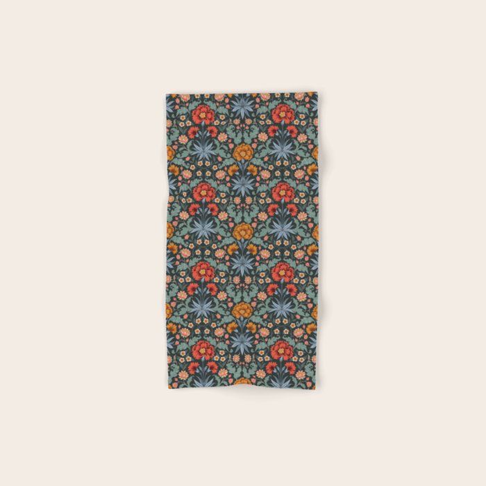 Victorian Carnation in Moody Red and Blue Bath Towel Gallery Image 1