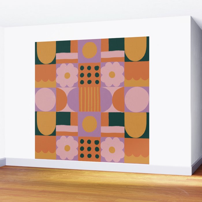 Pink and orange retro Wall Mural Gallery Image 2