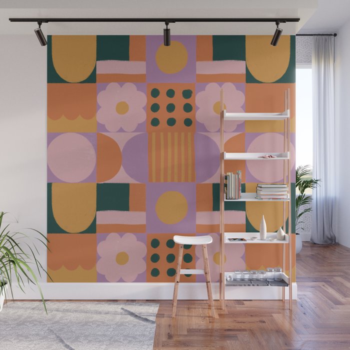Pink and orange retro Wall Mural Gallery Image 1