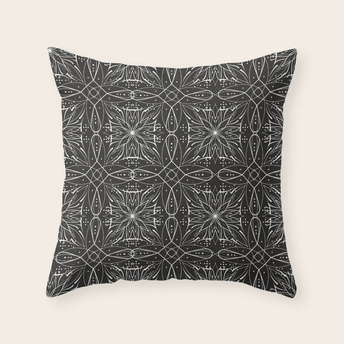 BW starry abstract mosaic A Throw Pillow Gallery Image 1