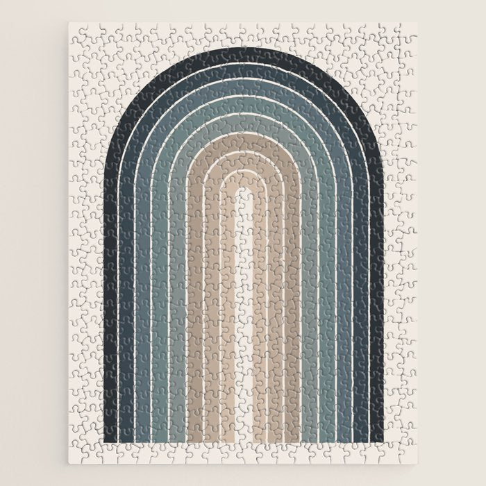 Gradient Arch XXVIII Earthy Blue Mid Century Modern Rainbow Jigsaw Puzzle Gallery Image 1