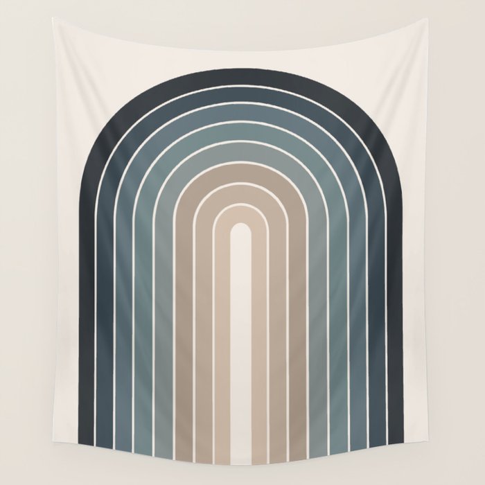 Gradient Arch XXVIII Earthy Blue Mid Century Modern Rainbow Wall Tapestry Gallery Image 1