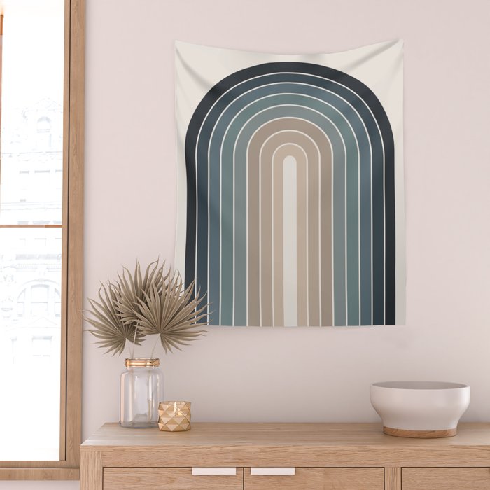 Gradient Arch XXVIII Earthy Blue Mid Century Modern Rainbow Wall Tapestry Gallery Image 2