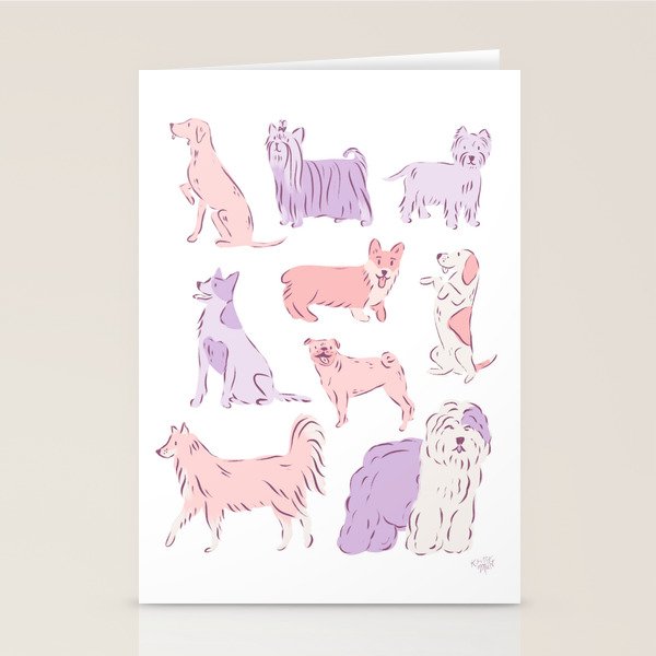 Pink and Purple Dogs 1 Stationery Card Gallery Image 1