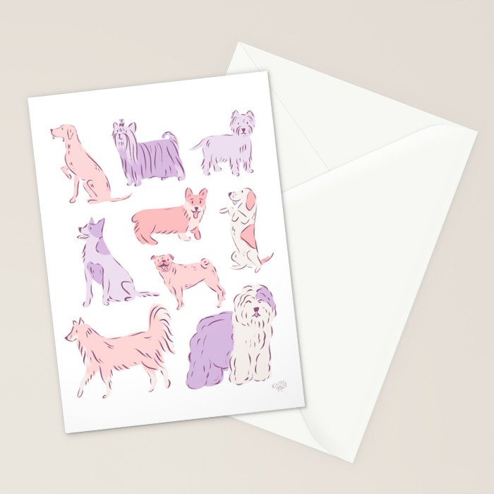Pink and Purple Dogs 1 Stationery Card Gallery Image 2