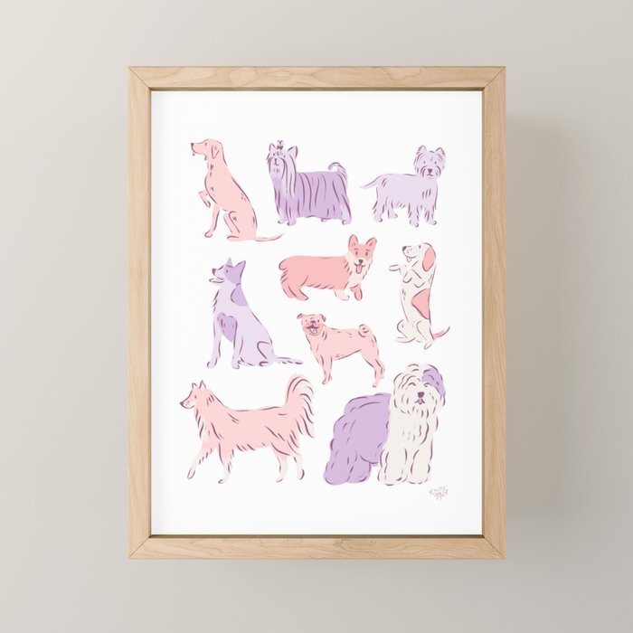 Pink and Purple Dogs 1 Mini Art Print Gallery Image 1
