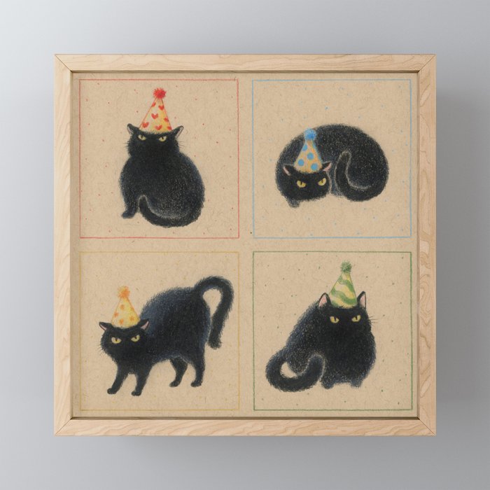 Party Cats in Party Hats Mini Art Print Gallery Image 1