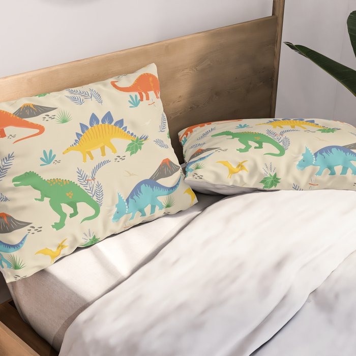 Jurassic Dinosaurs in Primary Colors Pillow Sham Gallery Image 2