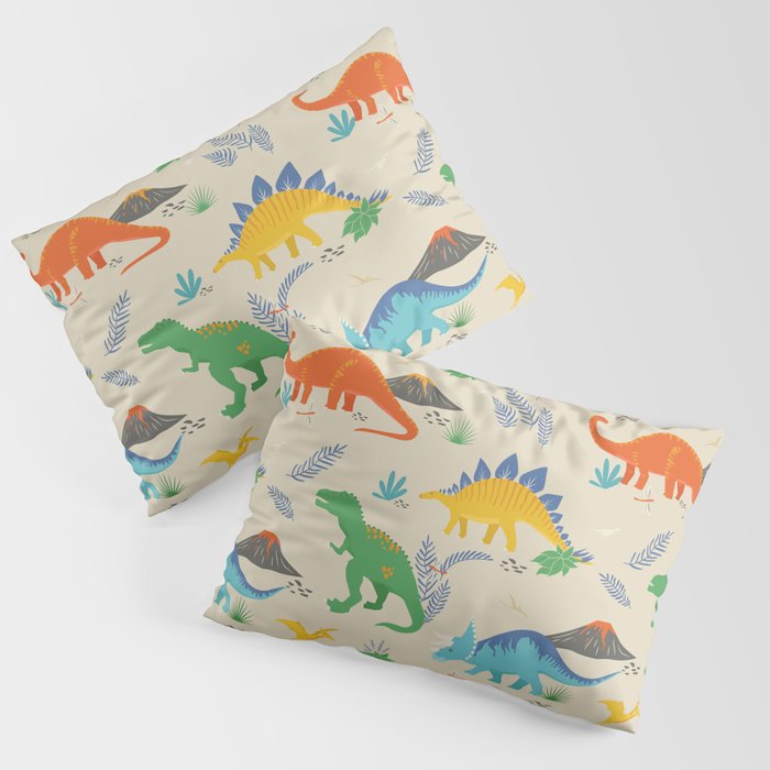 Jurassic Dinosaurs in Primary Colors Pillow Sham Gallery Image 3