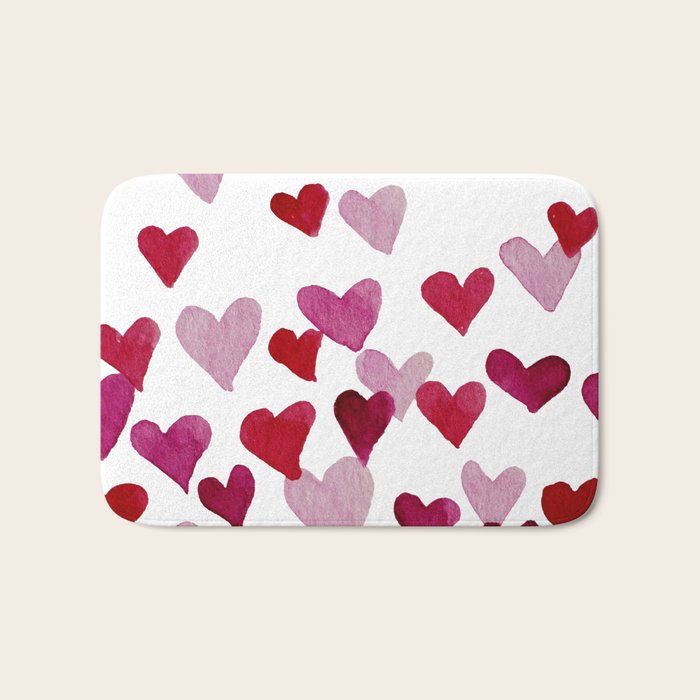 Valentine's Day Watercolor Hearts - pink Bath Mat Gallery Image 1