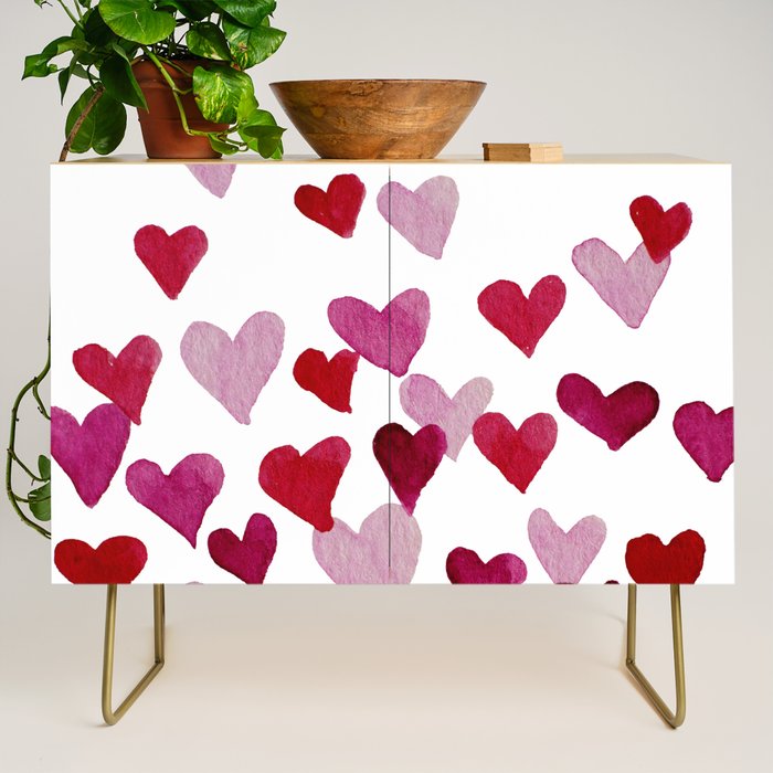 Valentine's Day Watercolor Hearts - pink Credenza Gallery Image 1