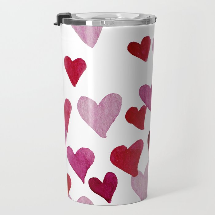 Valentine's Day Watercolor Hearts - pink Travel Mug Gallery Image 3