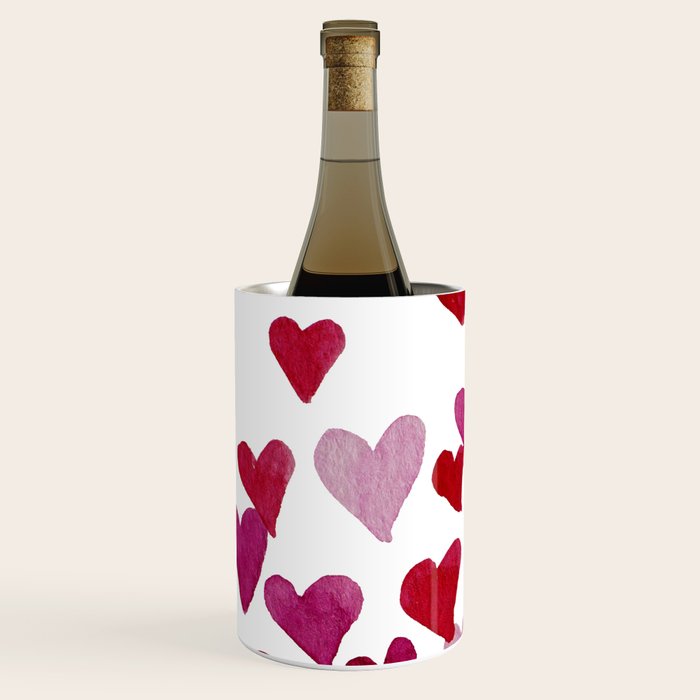 Valentine's Day Watercolor Hearts - pink Wine Chiller Gallery Image 2
