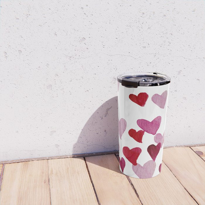 Valentine's Day Watercolor Hearts - pink Travel Mug Gallery Image 4