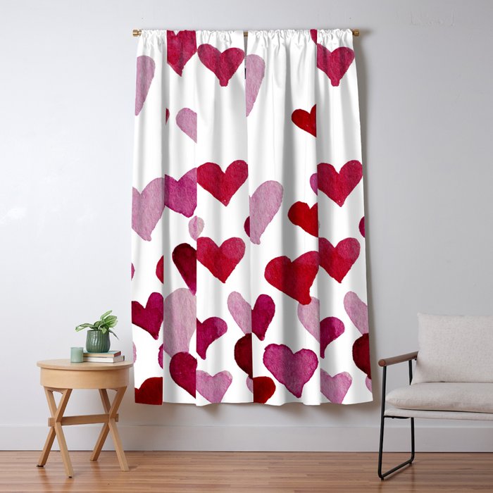 Valentine's Day Watercolor Hearts - pink Window Curtain Gallery Image 1