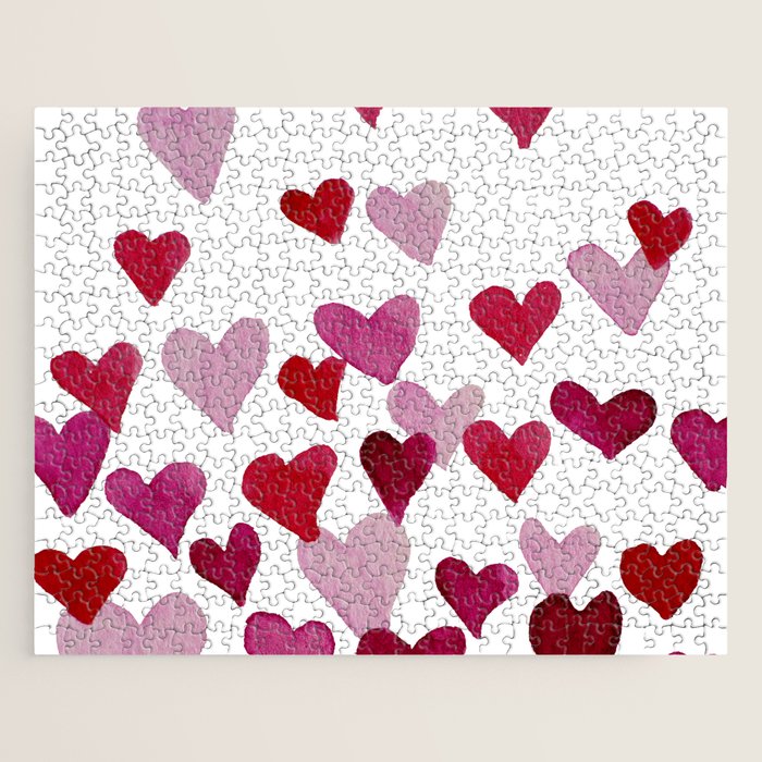 Valentine's Day Watercolor Hearts - pink Jigsaw Puzzle Gallery Image 1