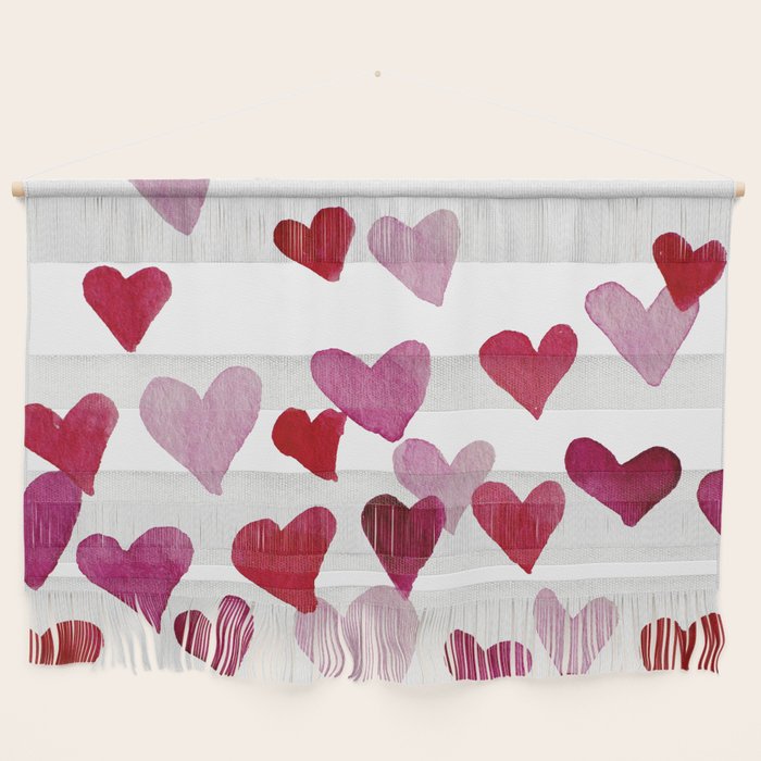 Valentine's Day Watercolor Hearts - pink Wall Hanging Gallery Image 1