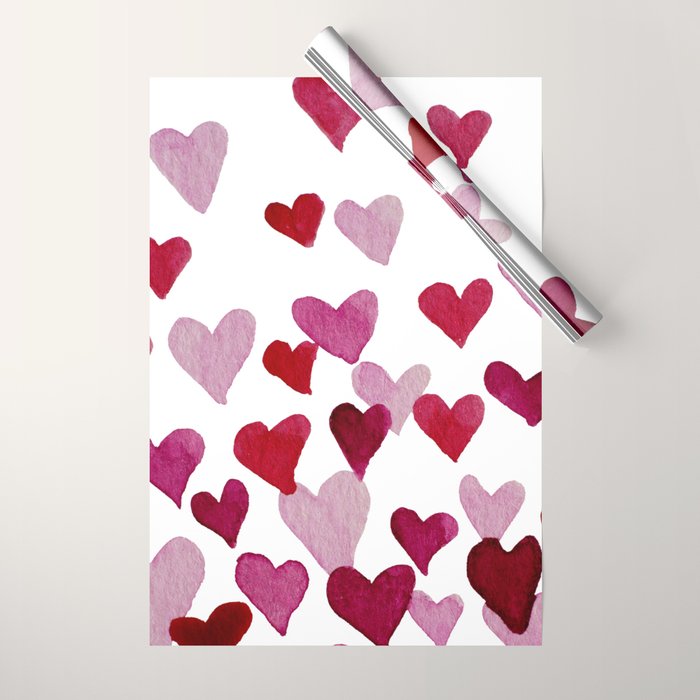 Valentine's Day Watercolor Hearts - pink Wrapping Paper Gallery Image 1