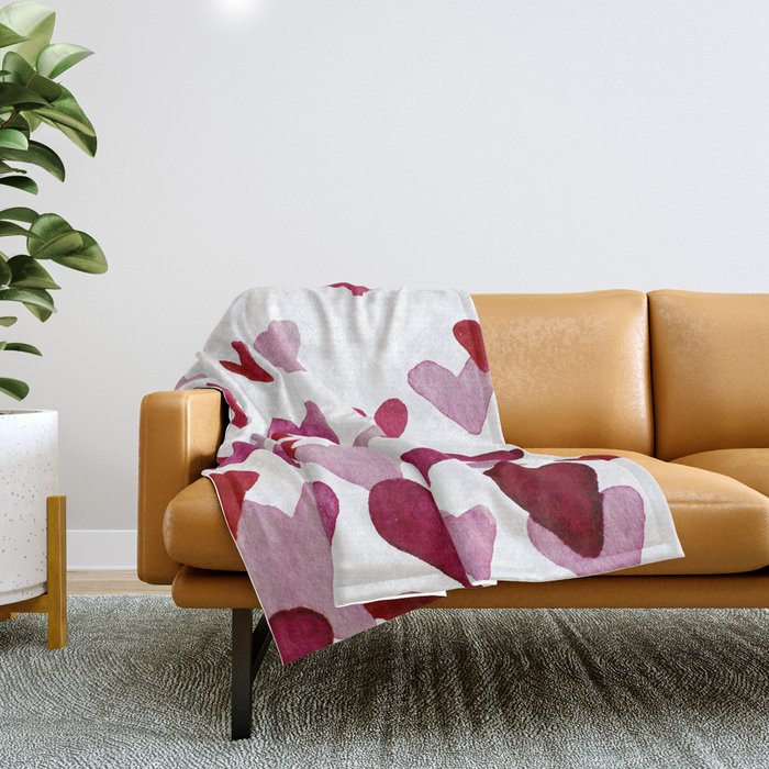 Valentine's Day Watercolor Hearts - pink Throw Blanket Gallery Image 1